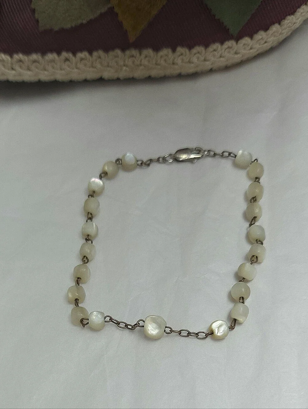 Antique Victorian Balamuti Mother of Pearl Beaded Sterling Silver Bracelet 8 1/4